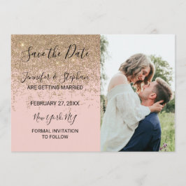 Invitación Purpurina de oro deja al Rubor rosado para salvar