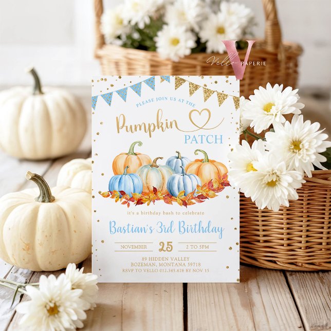 Invitación Purpurina de oro del parche de calabaza de Naranja (Subido por el creador)