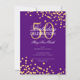 Invitación Purpurina de oro del Partido de Cumpleaños del Pre