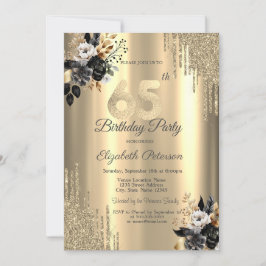 Invitación Purpurina de oro delata a Rosas negros