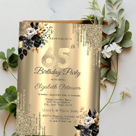 Invitación Purpurina de oro delata a Rosas negros