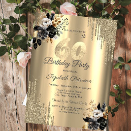 Invitación Purpurina de oro delata a Rosas negros