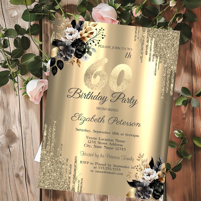 Invitación Purpurina de oro delata a Rosas negros (Subido por el creador)