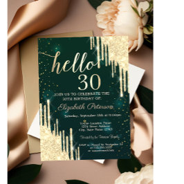 Invitación Purpurina de oro desliza 30 años verde