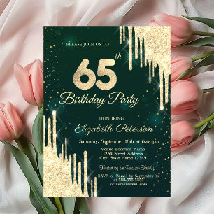 Invitación Purpurina de oro desliza Green 65th Birthday