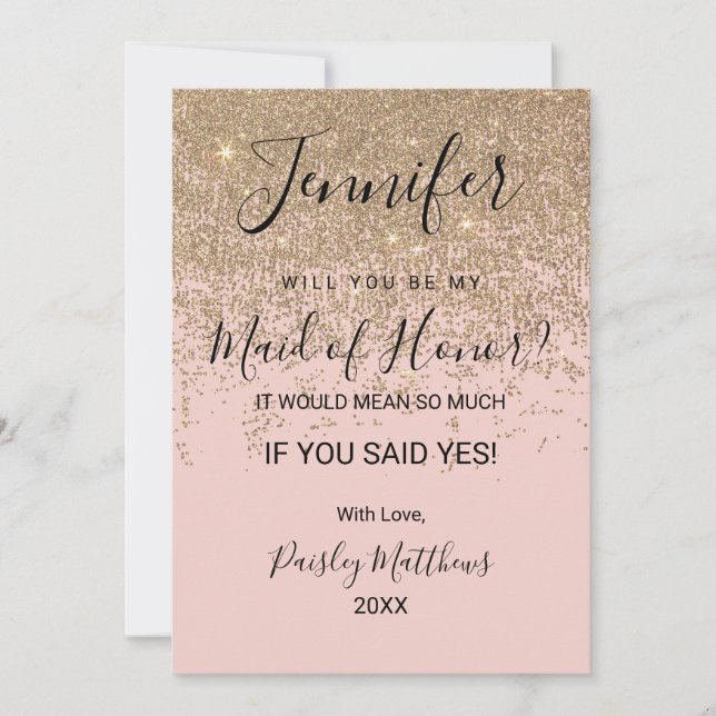 Invitación Purpurina de oro despierta honra a doncella rosa d (Anverso)