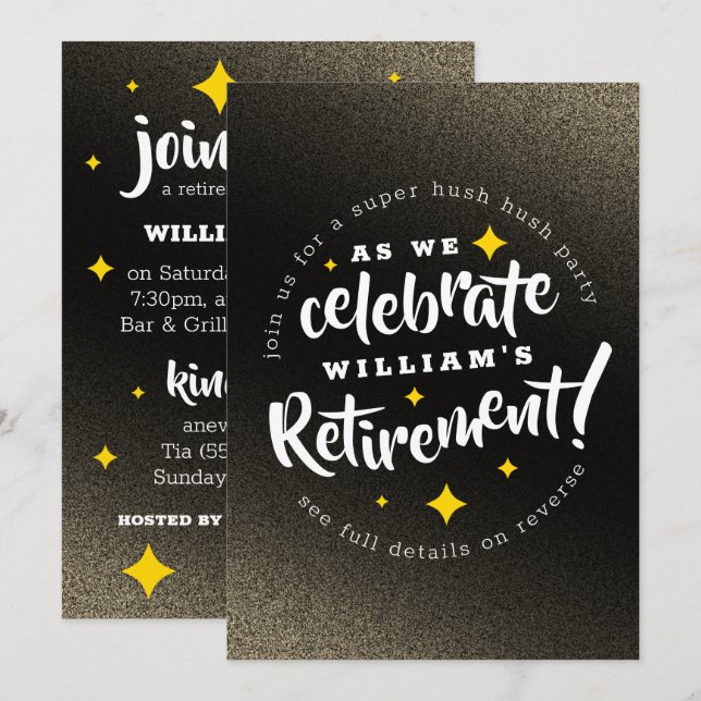 Invitación Purpurina de oro divertido estrellas jubilación nu (Anverso / Reverso)