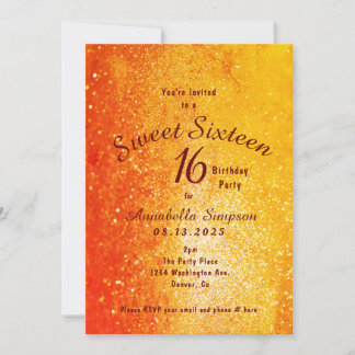 Invitación Purpurina de oro Dulce Dieciséis Cumpleaños
