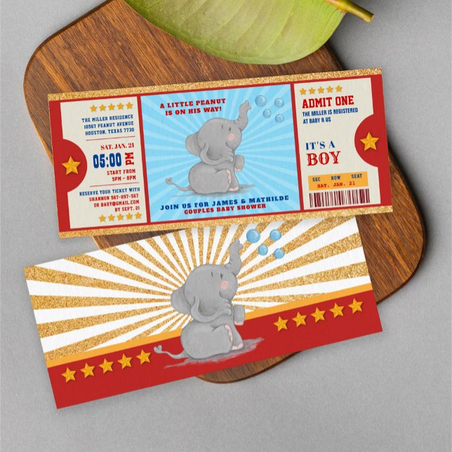 Invitación Purpurina de oro elefante Ticket Parejas Baby Show (Subido por el creador)