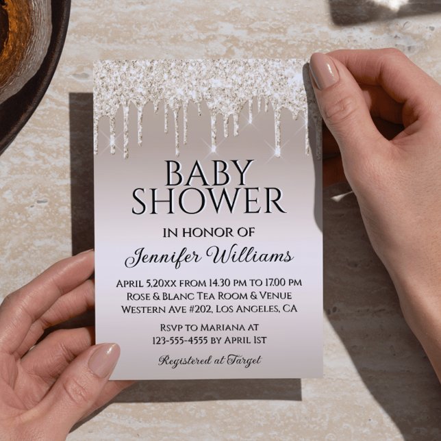 Invitación purpurina de oro elegante ducha de bebé neutra de  (Subido por el creador)