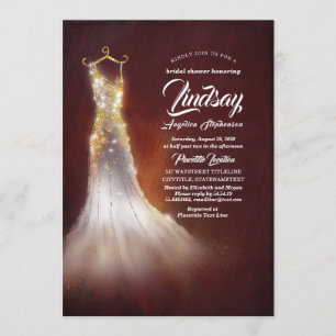 Invitación Purpurina de oro elegante vestido Borgoña ducha de