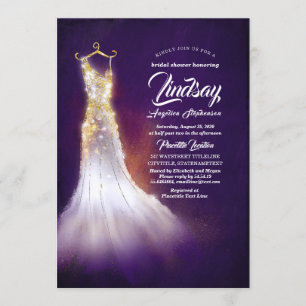 Invitación Purpurina de oro elegante vestido con ducha de nov