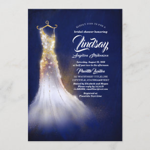 Invitación Purpurina de oro elegante vestido de la marina de 