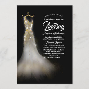 Invitación Purpurina de oro elegante vestido negro ducha de n