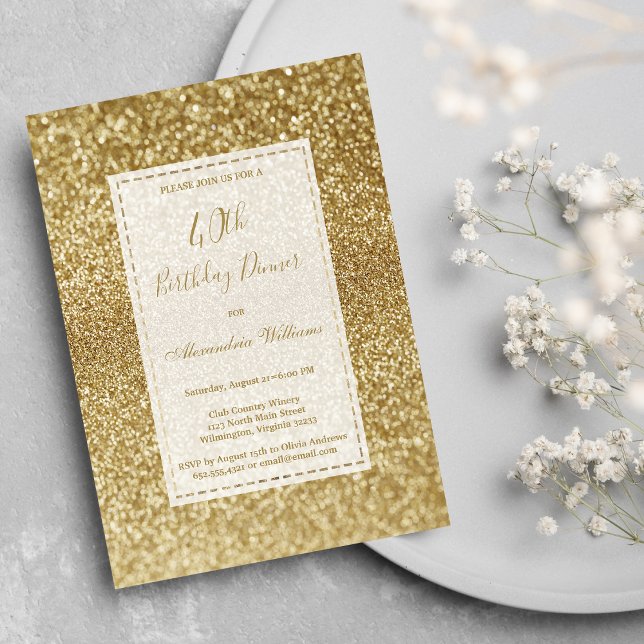 Invitación Purpurina de oro elegante y de lujo 40 cumpleaños (Luxury modern elegant gold glitter 40th Birthday)