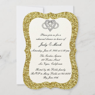 Invitación Purpurina de oro Ensayo de corazón infinito Cena