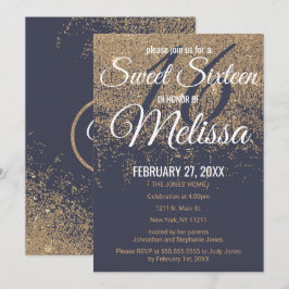 Invitación Purpurina de oro esparce marina dulce azul 16
