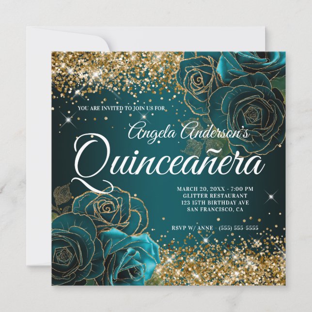 Invitación Purpurina de oro espárrago Rosa Verde azulado azul (Anverso)
