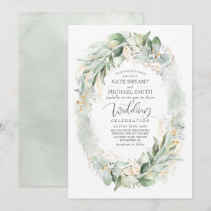 Invitación Purpurina de oro Eucalyptus Greenery Wreath Boda