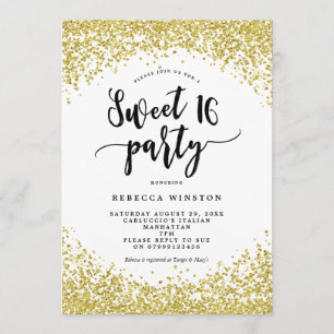 Invitación purpurina de oro falso confetti dulce 16 invitació