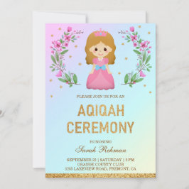 Invitación Purpurina de oro falso lindo princesa rosa Aqiqah
