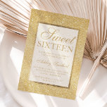 Invitación Purpurina de oro falso moda elegante moderna Sweet<br><div class="desc">Moderna moda de bonito y elegante ducha de purpurina de oro de imitación Invitación a la fiesta de 16 años con oro y marco de oro elegante Perfecto para una princesa Dulce,  perfecta para ella,  la moderna moda que ama el diseño moderno y el brillo</div>