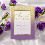 Invitación Purpurina de oro falso moda púrpura oscura Dulce d<br><div class="desc">Moderna moda de bonito y elegante purpurina de oro falso oscuro morado Sweet dieciséis invitaciones de fiesta con oro y elegante marco de oro Perfecto para una princesa dulce 16.</div>