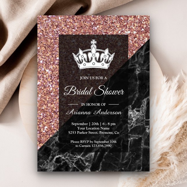 Invitación Purpurina de oro falso Rosa ducha de novia de márm (Subido por el creador)