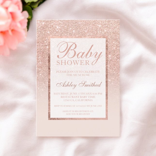 Invitación Purpurina de oro falso rosa moda elegante Bebé duc (Faux rose gold glitter elegant chic Baby shower Invitation)