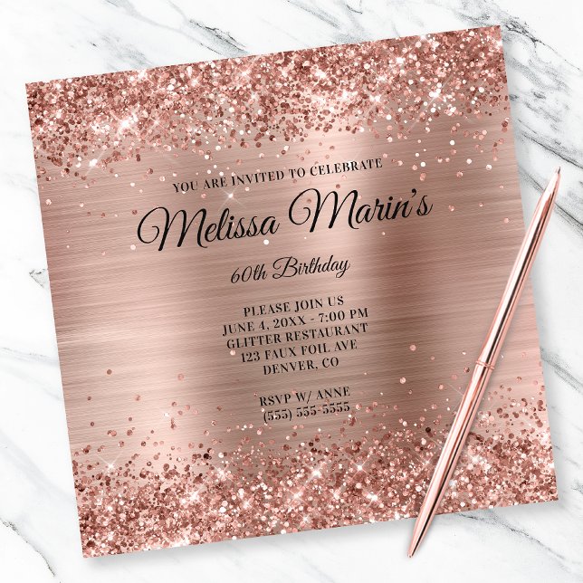 Invitación Purpurina de oro falso Rosa Relieve metalizado Mon (Create your own milestone birthday invitation for her.)