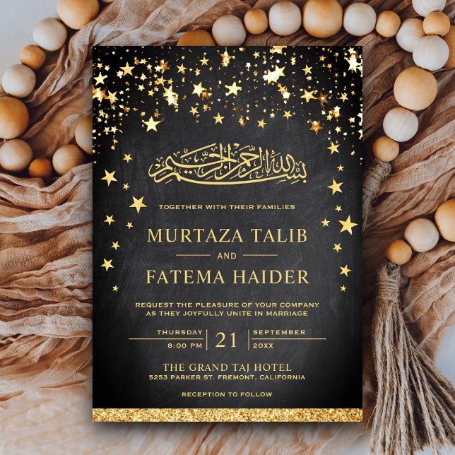 Invitación Purpurina de oro falso Stars Chalkboard Boda musul (Subido por el creador)
