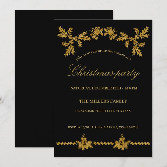 Invitación Purpurina de oro Feliz Navidad, Santa Claus (Anverso / Reverso)