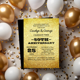 Invitación Purpurina de oro Fiesta de 50 años