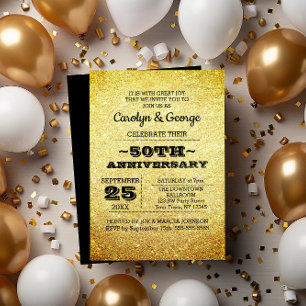 Invitación Purpurina de oro Fiesta de 50 años
