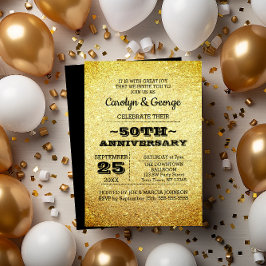 Invitación Purpurina de oro Fiesta de 50 años