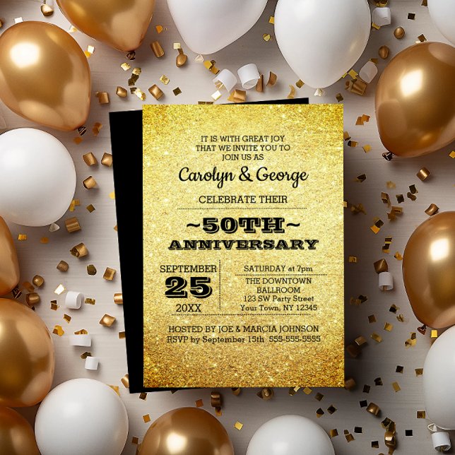 Invitación Purpurina de oro Fiesta de 50 años (Subido por el creador)