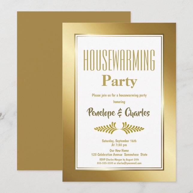 Invitación Purpurina de oro Fiesta de calentamiento de la cas (Anverso / Reverso)