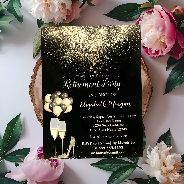 Invitación Purpurina de oro, Fiesta de Jubilación de Confetti (Subido por el creador)
