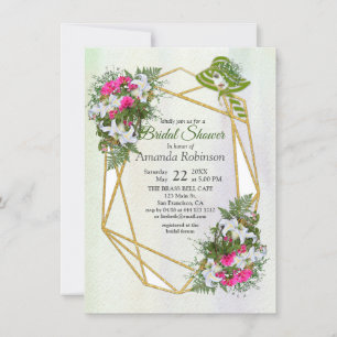 Invitación Purpurina de oro Flor Bouquet Bridal Shower