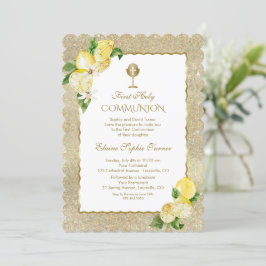 Invitación Purpurina de oro Flor de limón Primera Comunión