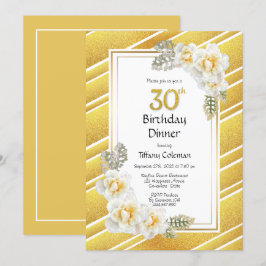 Invitación Purpurina de oro Floral 30 cumpleaños Fiesta de ce
