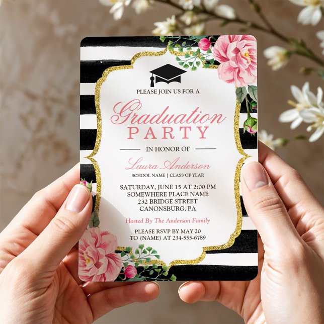 Invitación Purpurina de oro floral acuarela del partido de gr (Subido por el creador)