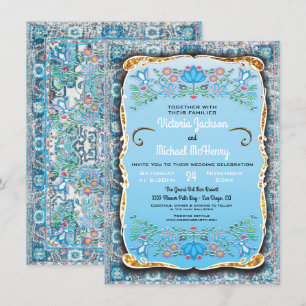 Invitación Purpurina de oro floral Boda Fiesta de México