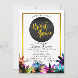 Invitación Purpurina de oro floral ducha de novia elegante de