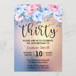 Invitación Purpurina de oro floral moderno 30 cumpleaños