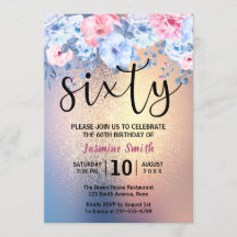 Purpurina de oro floral moderno 60 cumpleaños