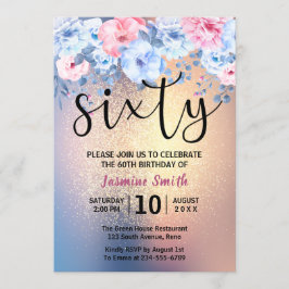 Invitación Purpurina de oro floral moderno 60 cumpleaños