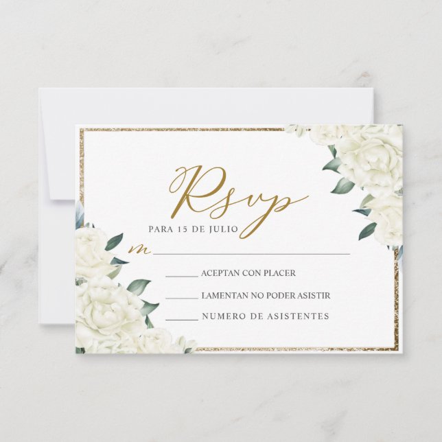 Invitación Purpurina de oro Floral Nuestra Boda Wedding RSVP (Anverso)