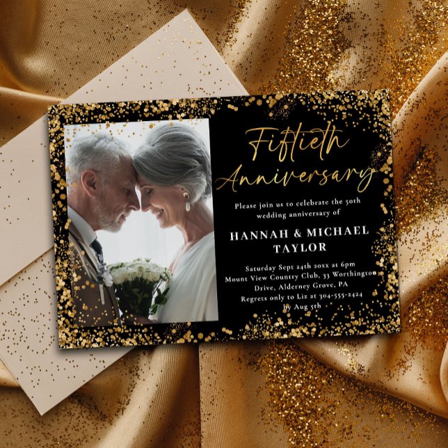 Invitación Purpurina de oro Foto 50 aniversario de Boda (Subido por el creador)