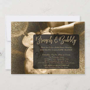 Invitación Purpurina de oro Foto Brunch & Bubbly Handwriter
